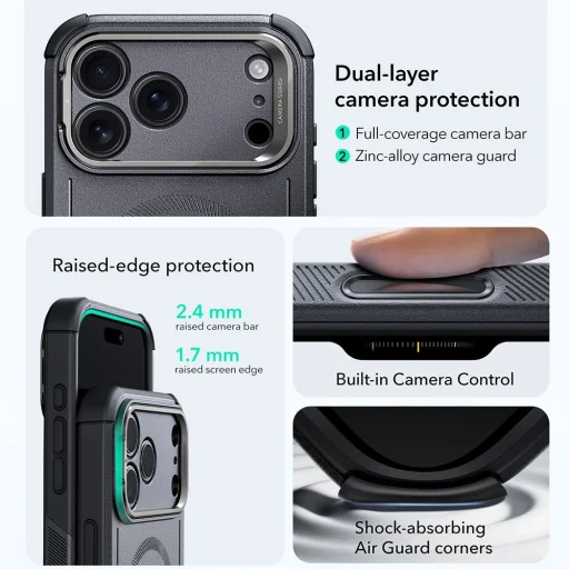 iPhone 17 Pro Szürke ESR Cyber Armor Kitámasztó tok - 4