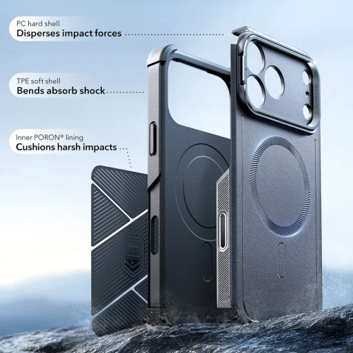 iPhone 17 Pro Szürke ESR Cyber Armor Kitámasztó tok - 5