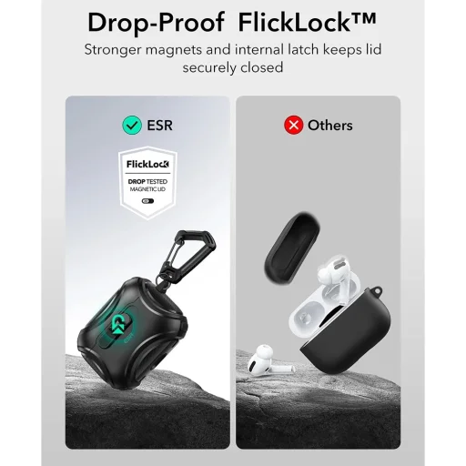 Apple AirPods Pro 3 Fekete ESR Cyber FlickLock HaloLock tok - 7
