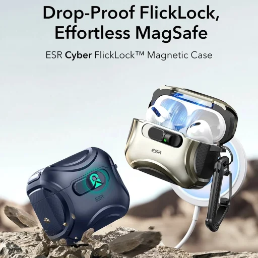 Apple AirPods Pro 3 Kék ESR - Cyber FlickLock HaloLock tok - 2
