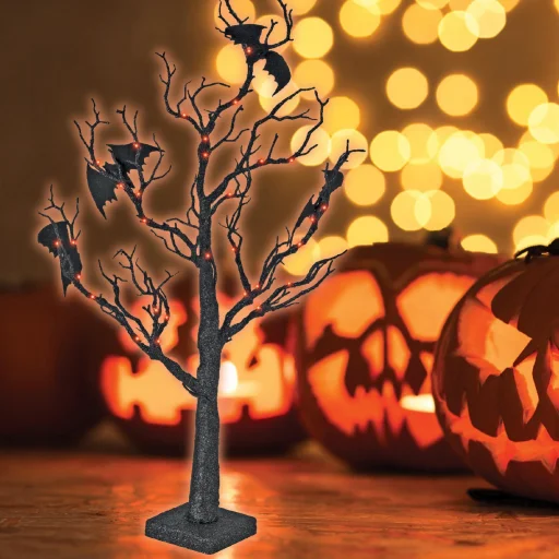 Home HTT 40 halloween fa, denevérekkel, 70 cm, 40 narancs színű LED, beltéri - 2