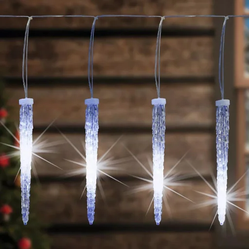 Home KJL 360 LED-es jégcsap fényfüzér, 5,32x0,36 m / 360 db hidegfehér LED, 15 db jégcsap, átlátszó vezeték, fényjáték, hálózati adapter, kül- és beltéri kivitel - 1