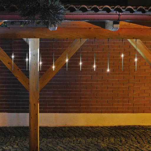 Home G 10201 LED-es jégcsap fényfüzér, 3,33x0,21 m / 200 db hidegfehér LED, 10 db jégcsap, átlátszó vezeték, fényjáték, hálózati adapter, kül- és beltéri kivitel - 1