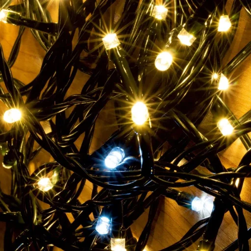 Home KKL 200F/WH LED-es sziporkázó fényfüzér, 20 m / 200 db hidegfehéren sziporkázó melegfehér LED, zöld vezeték, hálózati adapter, kül- és beltéri kivitel - 1