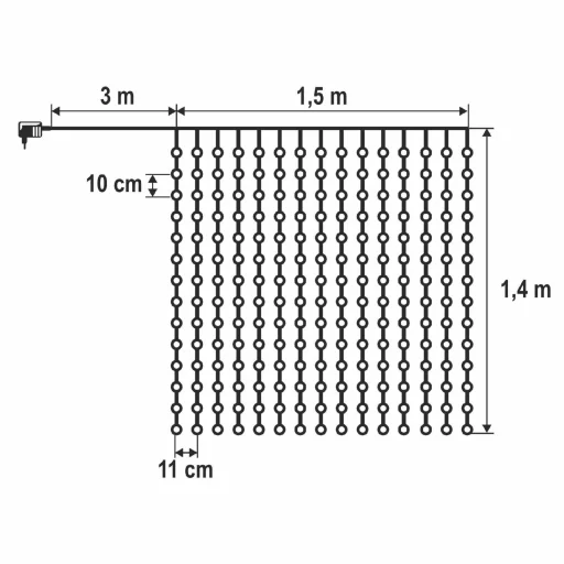 HOME KIN210DWH DOT LED svetelná záclona, 210 studených bielych DOT LED, dĺžka 1,5 m, s fixným svietením, napájanie adaptérom, interiérové vyhotovenie - 4