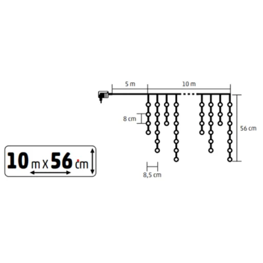 HOME KKF600D10M LED-es sziporkázó fényfüggöny, 600 db melegfehér DOT LED, átlátszó vezeték, 10 méter, hálózati adapter, kül- és beltéri kivitel - 8
