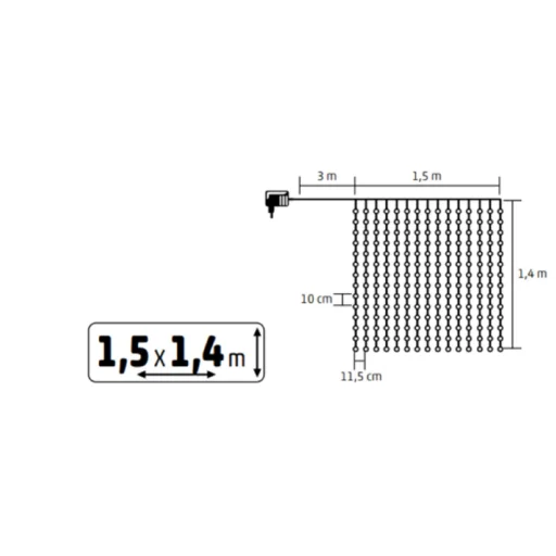 HOME KIN210DWH DOT LED-es fényfüggöny, 210db hidegfehér DOT LED, 1,5m hosszú, állófényű, adapteres tápellátás, beltéri kivitel - 2
