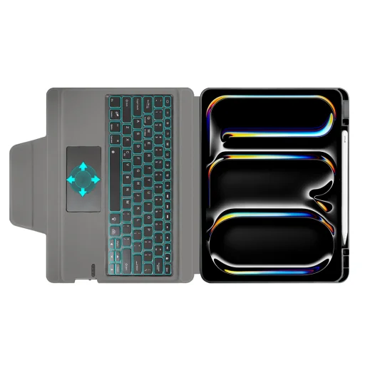 iPad Pro 13 (2024) Fekete Techsuit KeyTab Pro (RGB Vezeték nélküli Billentyűzettel/Stylus Toll Tartóval) tok - 2