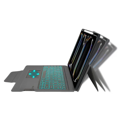 iPad Pro 13 (2024) Fekete Techsuit KeyTab Pro (RGB Vezeték nélküli Billentyűzettel/Stylus Toll Tartóval) tok - 3