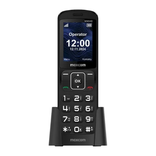 Mobiltelefon - MAXCOM MM 34D 4G FEKETE + töltő dokkoló - 1