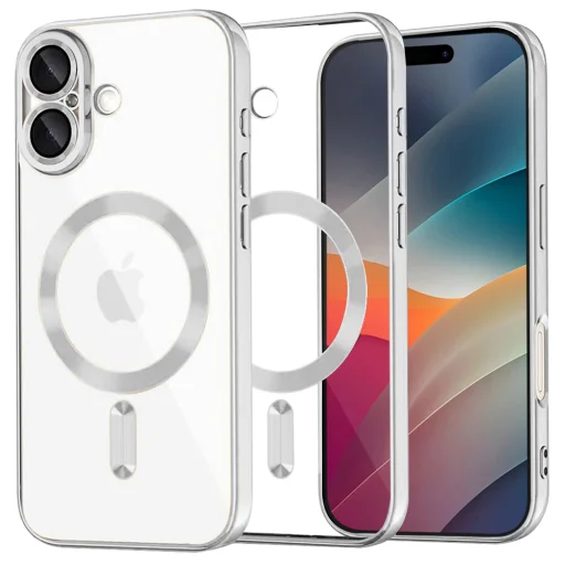 iPhone 17 Ezüst Techsuit Luxury Crystal MagSafe tok - 1