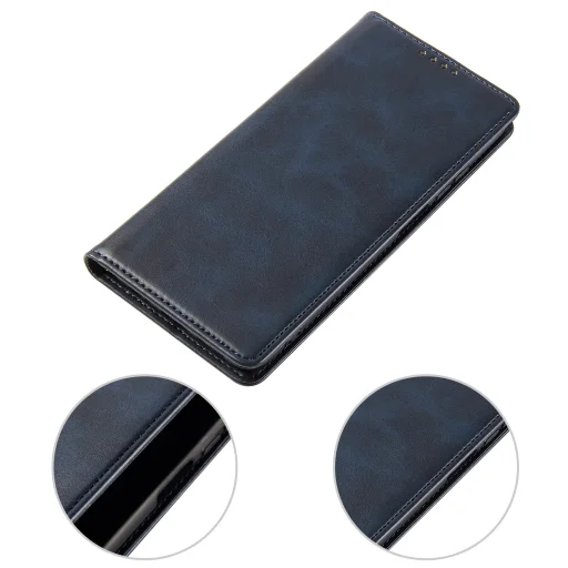 iPhone 17 Pro mágneses PU bőr fliptok kártyatartóval pánt nélküli kék Alphajack - 4