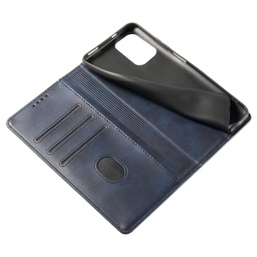 iPhone 17 Pro mágneses PU bőr fliptok kártyatartóval pánt nélküli kék Alphajack - 3