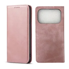 iPhone 17 Pro Max mágneses PU bőr fliptok kártyatartóval pánt nélküli rózsaszín Alphajack