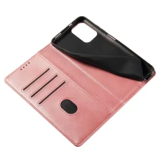 iPhone 17 Pro mágneses PU bőr fliptok kártyatartóval pánt nélküli rózsaszín Alphajack