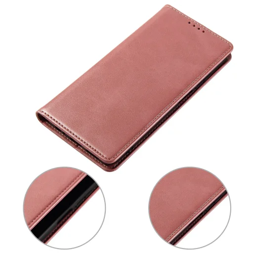 iPhone 17 Pro mágneses PU bőr fliptok kártyatartóval pánt nélküli rózsaszín Alphajack - 2