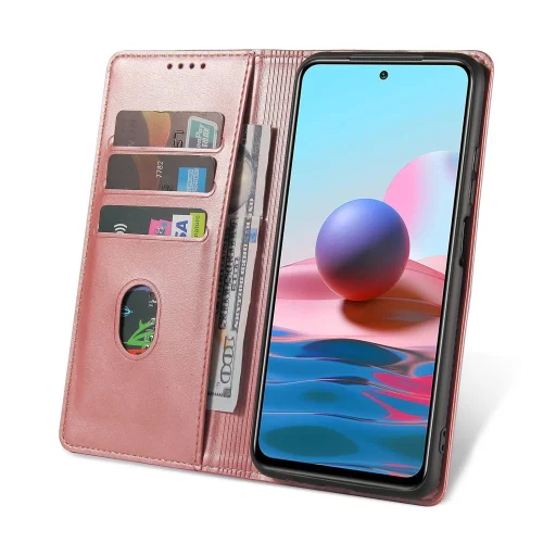 iPhone 17 Pro mágneses PU bőr fliptok kártyatartóval pánt nélküli rózsaszín Alphajack - 4