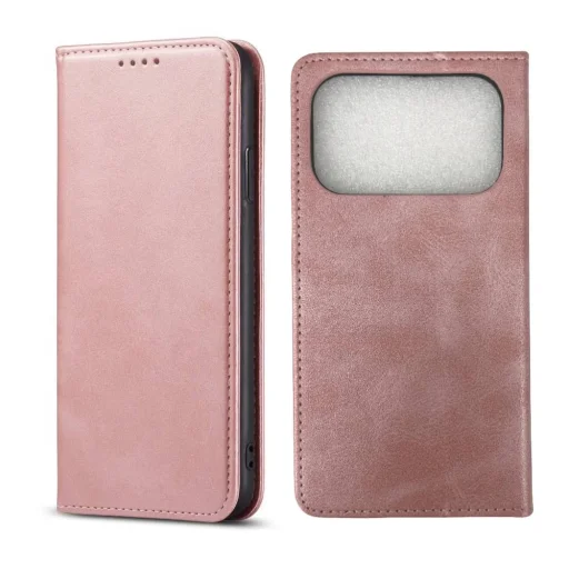 iPhone 17 Pro mágneses PU bőr fliptok kártyatartóval pánt nélküli rózsaszín Alphajack - 5