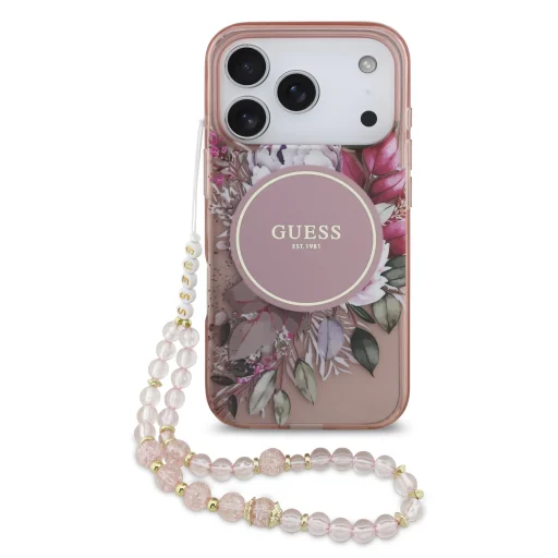  iPhone 17 Pro Pink Guess IML Flowers Strap MagSafe tok - 1