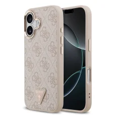  iPhone 17 Pink Guess PU Bőrtok 4G Strassz Háromszög Logó Aranykeret MagSafe tok