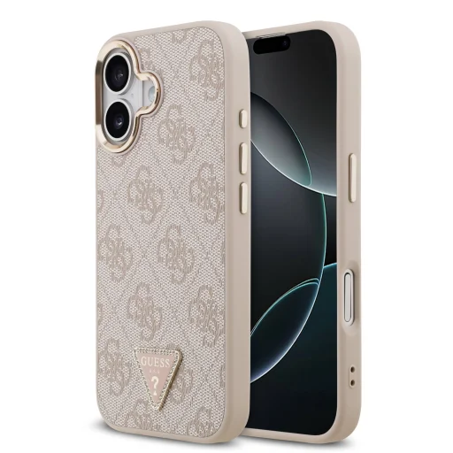  iPhone 17 Pink Guess PU Bőrtok 4G Strassz Háromszög Logó Aranykeret MagSafe tok - 1