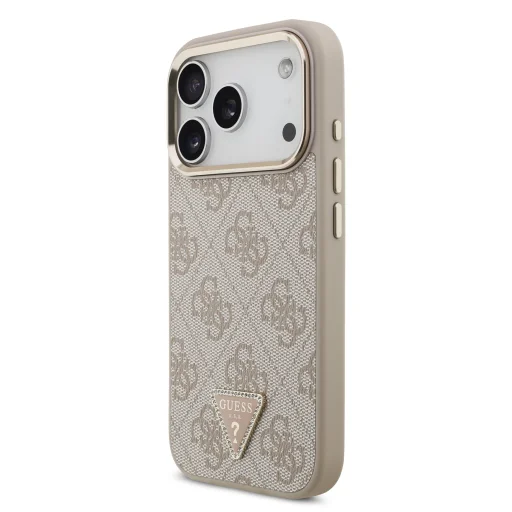  iPhone 17 Pro Rózsaszín Guess PU Bőr 4G Strass Hármas Logo Arany Keret MagSafe Tok - 2