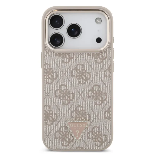  iPhone 17 Pro Rózsaszín Guess PU Bőr 4G Strass Hármas Logo Arany Keret MagSafe Tok - 3