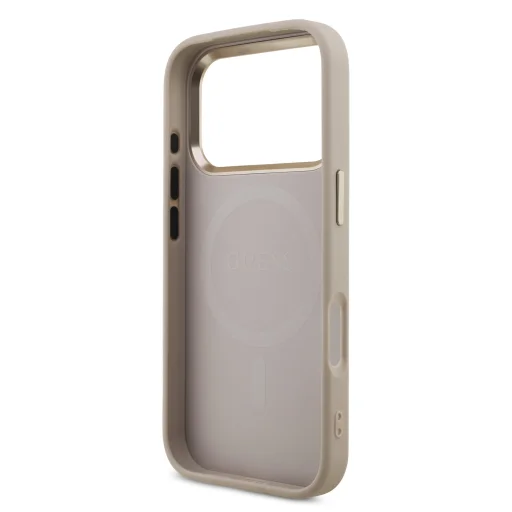  iPhone 17 Pro Rózsaszín Guess PU Bőr 4G Strass Hármas Logo Arany Keret MagSafe Tok - 6