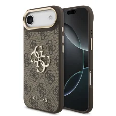  iPhone 17 Air barna Guess PU Leather 4G Metal Logo Gold Frame tok