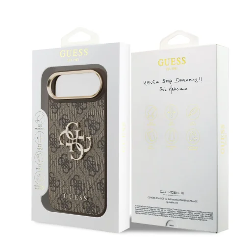  iPhone 17 Air barna Guess PU Leather 4G Metal Logo Gold Frame tok - 13