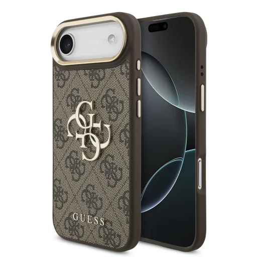  iPhone 17 Air barna Guess PU Leather 4G Metal Logo Gold Frame tok - 1