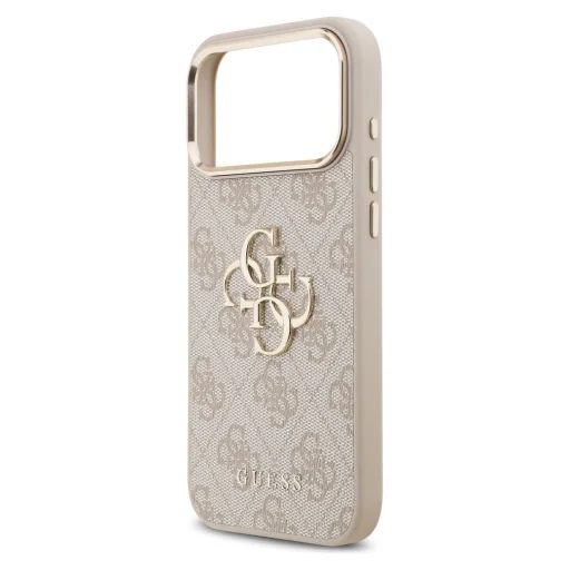  iPhone 17 Pro Max rózsaszín Guess PU bőr 4G fém logós arany keretes tok - 3