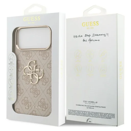  iPhone 17 Pro Max rózsaszín Guess PU bőr 4G fém logós arany keretes tok - 8