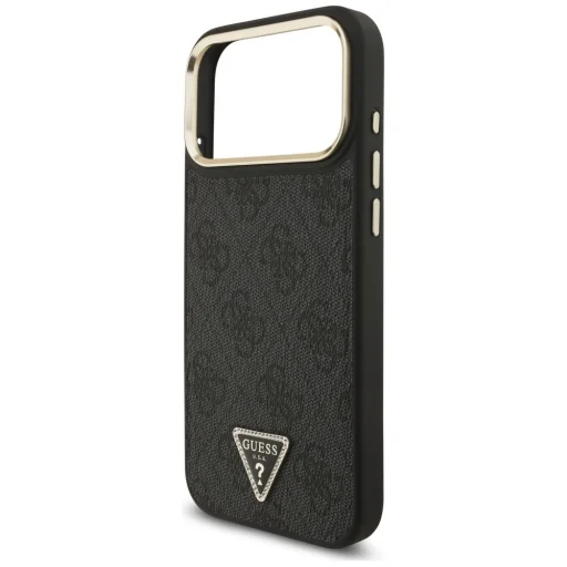  iPhone 17 Pro Max Fekete Guess PU Leather 4G Strass Triangle Logo Gold Frame MagSafe tok - 4