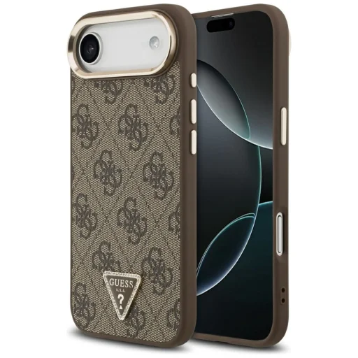  iPhone 17 Air Guess PU Leather 4G Strass Triangle Logo Gold Frame MagSafe tok - 1