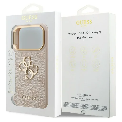  iPhone 17 Pro Rózsaszín Guess PU Leather 4G Metal Logo Arany Keretes tok - 8