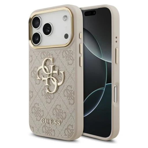  iPhone 17 Pro Rózsaszín Guess PU Leather 4G Metal Logo Arany Keretes tok - 1