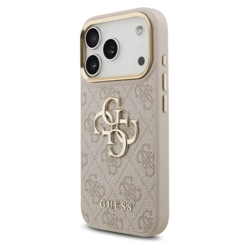  iPhone 17 Pro Rózsaszín Guess PU Leather 4G Metal Logo Arany Keretes tok - 7