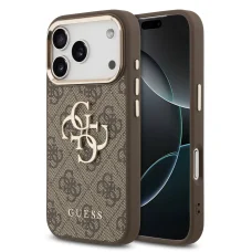  iPhone 17 Pro Barna Guess PU Leather 4G Fém Logó Arany Keretes Tok