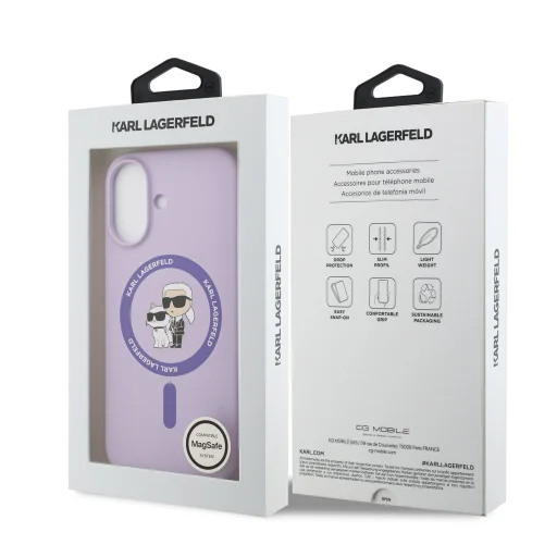  iPhone 17 Lila Karl Lagerfeld Liquid Silicone Karl and Choupette MagSafe tok - 7