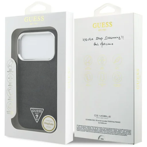 iPhone 17 Pro Guess Glitter Triangle Logo MagSafe fekete tok - 8