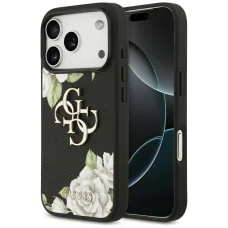 iPhone 17 Pro Case Guess Grained Roses & Big 4G Logo fekete tok
