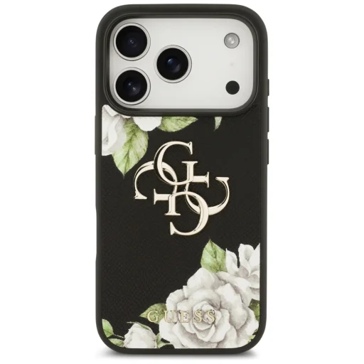 iPhone 17 Pro Case Guess Grained Roses & Big 4G Logo fekete tok - 3
