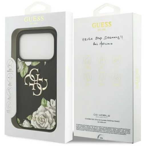 iPhone 17 Pro Case Guess Grained Roses & Big 4G Logo fekete tok - 8