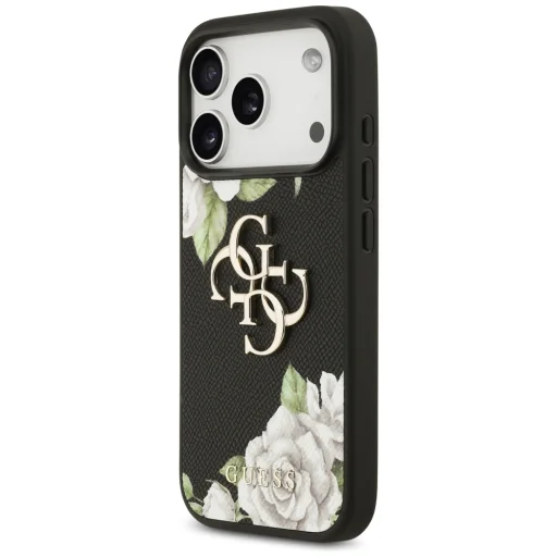 iPhone 17 Pro Case Guess Grained Roses & Big 4G Logo fekete tok - 2