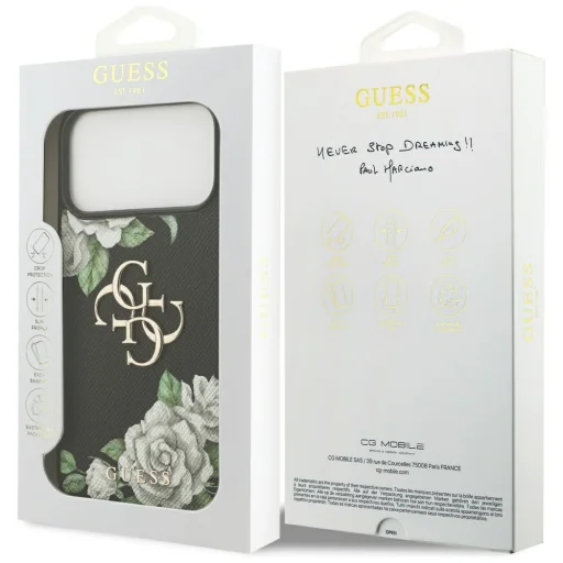 iPhone 17 Pro Max Guess Grained Roses & Big 4G Logo fekete tok - 8