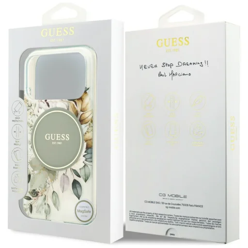  iPhone 18 Pro Max / iPhone 17 Pro Max zöld Guess IML virágmintás, gyöngypántos MagSafe tok - 7
