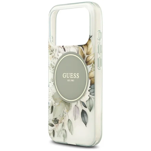  iPhone 18 Pro Max / iPhone 17 Pro Max zöld Guess IML virágmintás, gyöngypántos MagSafe tok - 6