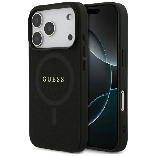 iPhone 17 Pro Guess Saffiano Classic Logo MagSafe fekete tok - 1