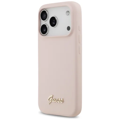 iPhone 17 Pro Guess Silicone Script Metal Logo MagSafe tok rózsaszín - 2